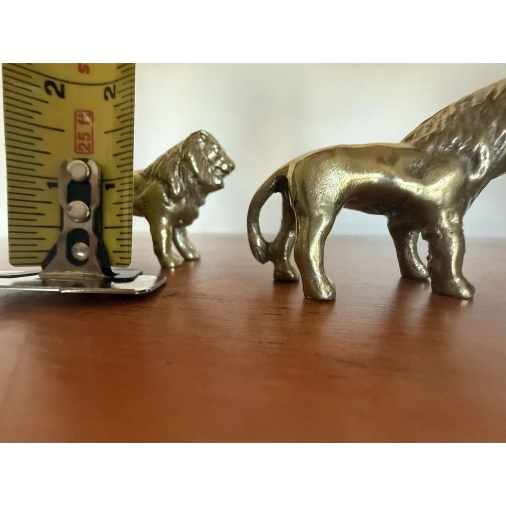 Pair Of Vintage Brass Lion Statue Figurines 2.5